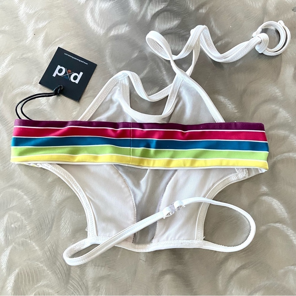 PACIFIC & DRIFTWOOD Double Rainbows Bikini Top in White - Picture 6 of 7